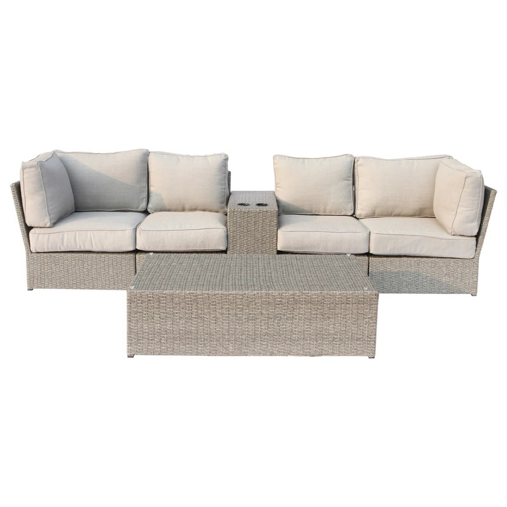 Chic 4-Seat Outdoor Wicker Conversation Set with Cushions and Tables in Grey Mix