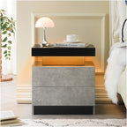 Nightstand LED Bedside Table Cabinet Lights Modern End Side with 2 Drawers for Bedroom (Black+Gray)