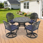 5-Piece All-Weather Cast Aluminum Dining Set, Include 4 Swivel Chairs and 39.37' Round Table With Black Frame