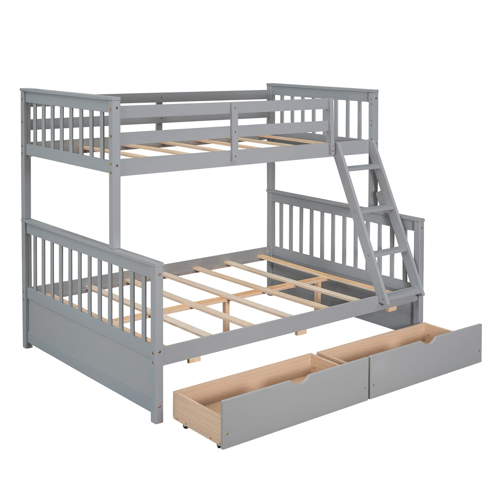Stefan Twin over Full Bunk Bed with Ladder and Two Storage Drawers, Grey