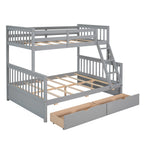 Stefan Twin over Full Bunk Bed with Ladder and Two Storage Drawers, Grey