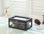 9.8' Long Tempered Glass and Leather Jewelry Case / Watch Display, Blue