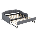 Full Size Upholstered Daybed with Trundle and USB Charging, Gray, Pine Wood and Woven Fabric
