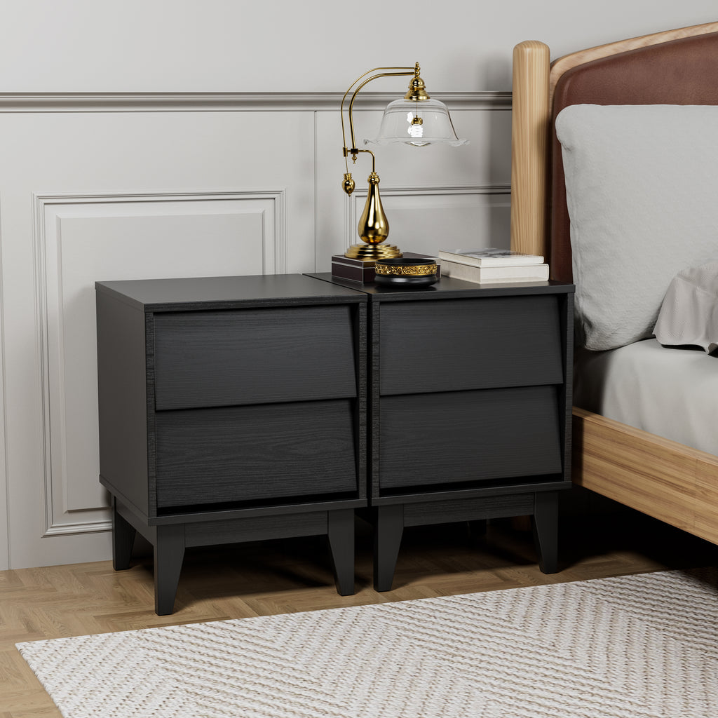 2 Set Nightstands Features Vintage-style and Bevel Design, Made of MDF, Mid Century Modern Nightstand, Night Stand for Bedroom