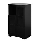 Modern MDF Painted Cabinet with Glass Doors and Drawer, Black, Bedroom or Living Room Storage