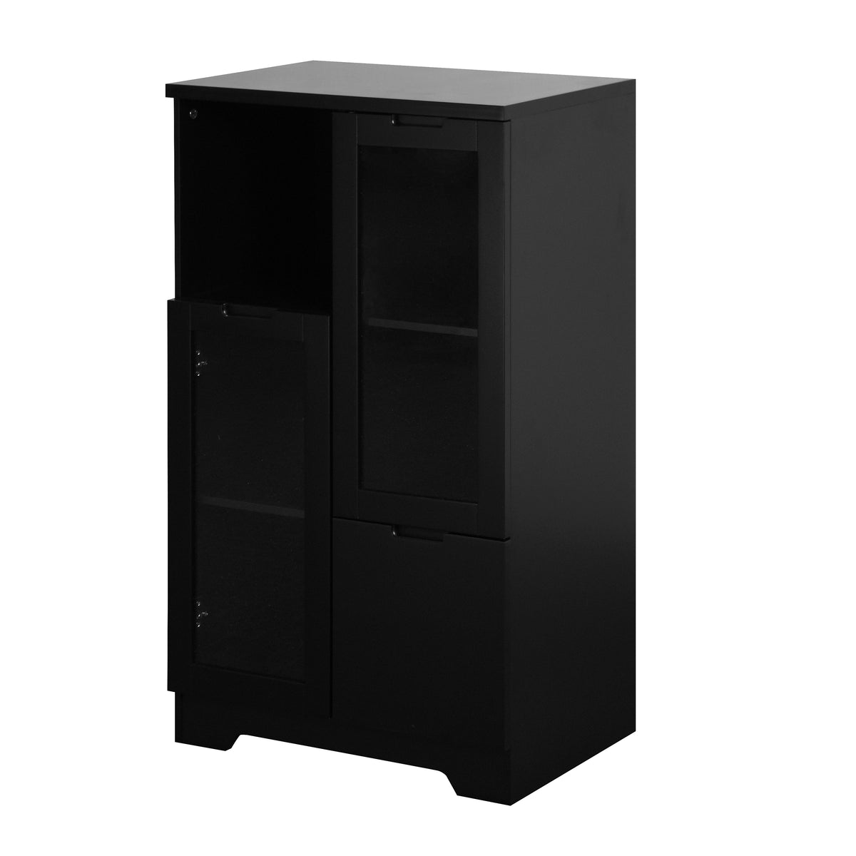 Modern MDF Painted Cabinet with Glass Doors and Drawer, Black, Bedroom or Living Room Storage