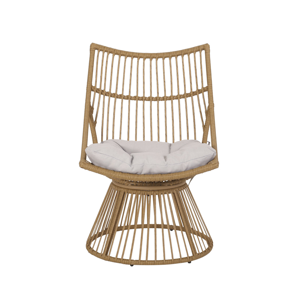 Boho Wicker High-Back Outdoor Elaine Chair Light Brown PE Rattan Iron