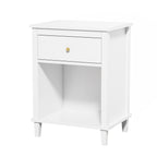 26.77''H White Wooden Nightstand with One Drawer and Shelf, Golden Handle, MDF Construction for Kids and Adults