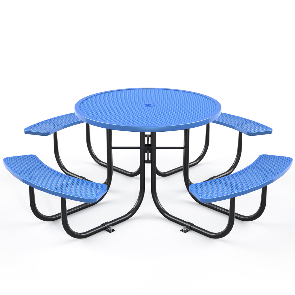 Blue Round Table & Chair Set with Umbrella Hole