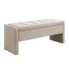 Modern Upholstered Bed End Bench with Storage, Comfy Linen Grey Brown Foot Rest
