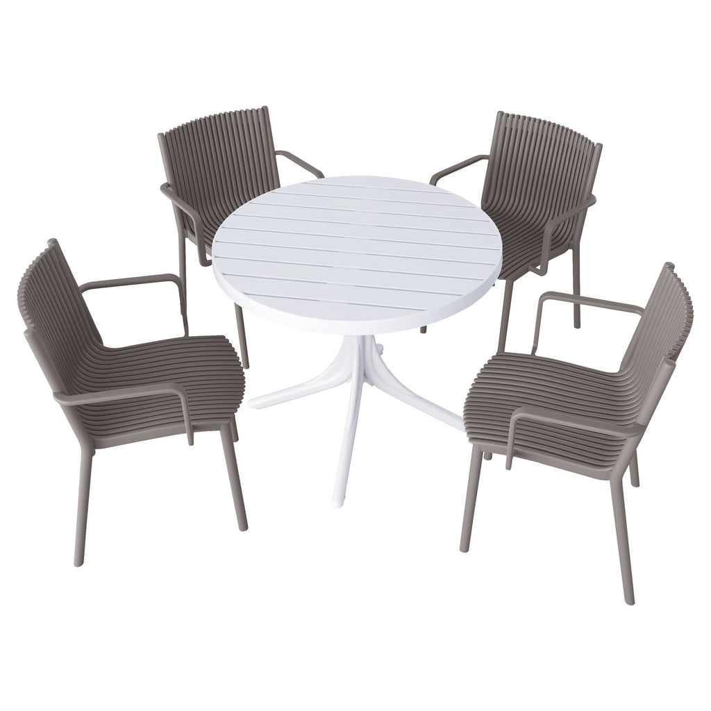 Four pcs Modern Stackable Plastic Armchair Matched  with 36 Inch Round Table,Warm Grey/White21.26*20.08*31.5(in) /35.43*35.43*29.53 (in),pp