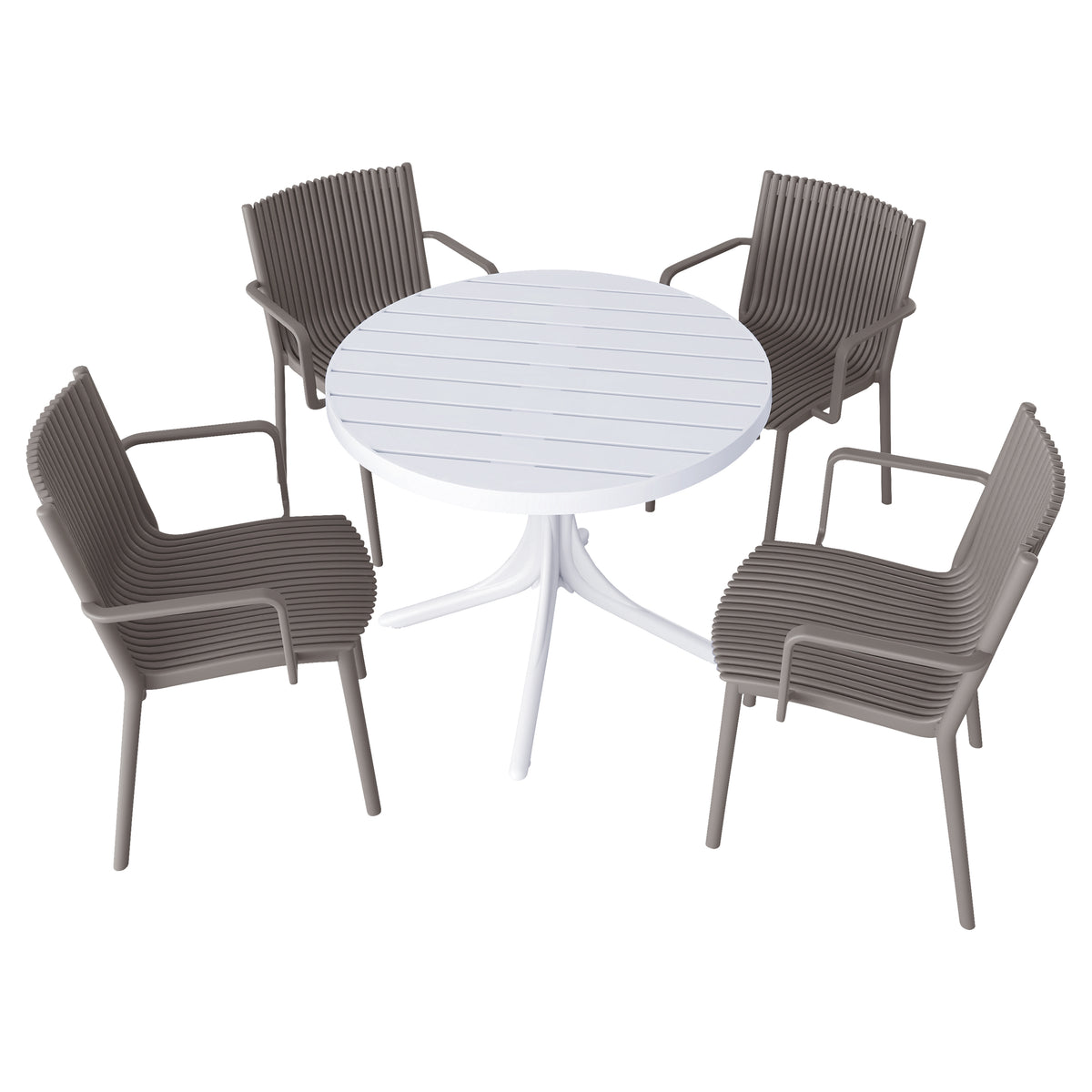 Four pcs Modern Stackable Plastic Armchair Matched  with 36 Inch Round Table,Warm Grey/White21.26*20.08*31.5(in) /35.43*35.43*29.53 (in),pp