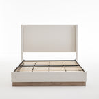 Hosford Upholstered Wingback Bed with Wood Base Platform - King - Textured Ivory Canvas - Minimalist Rusticity Design - No Box Spring Needed