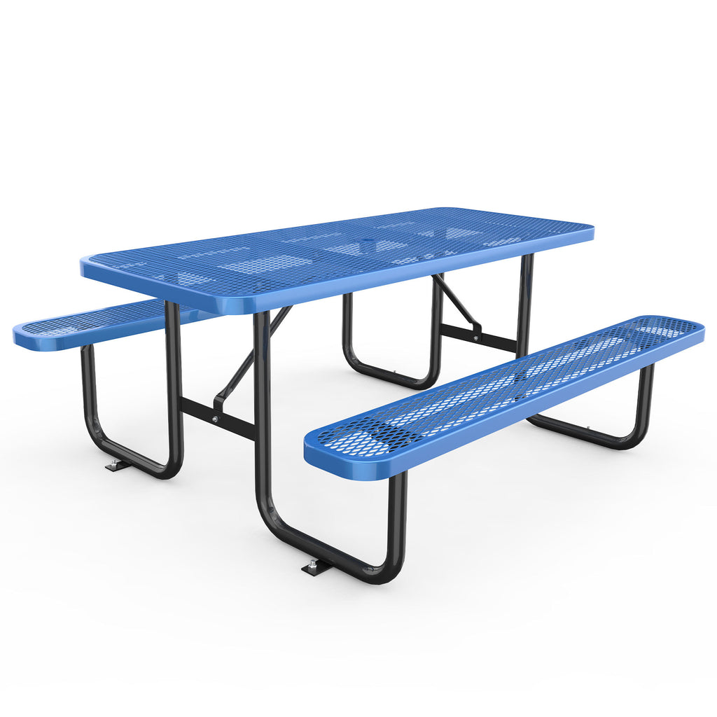 Blue 6ft Long Table & Chair Set with Umbrella Hole