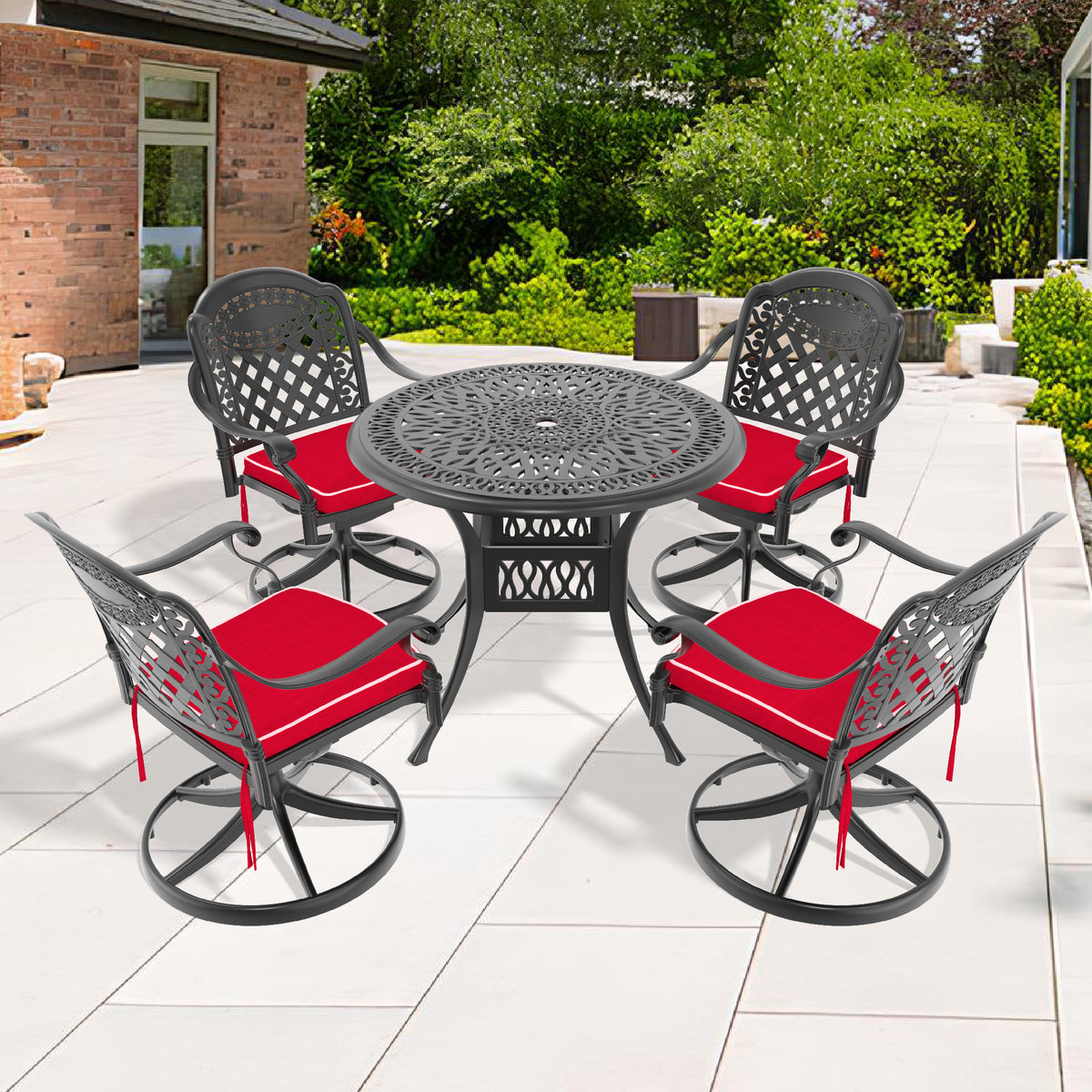 5-Piece All-Weather Cast Aluminum Dining Set, Include 4 Swivel Chairs and 35.43' Round Table With Black Frame (same sku: W1710S00434 )
