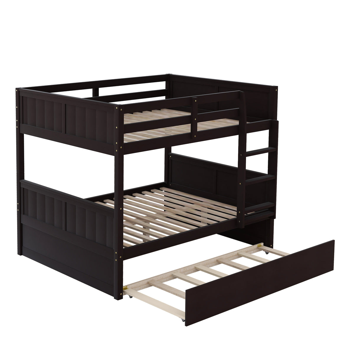 Brawnson Full over Full Bunk Bed with Twin Trundle, Espresso