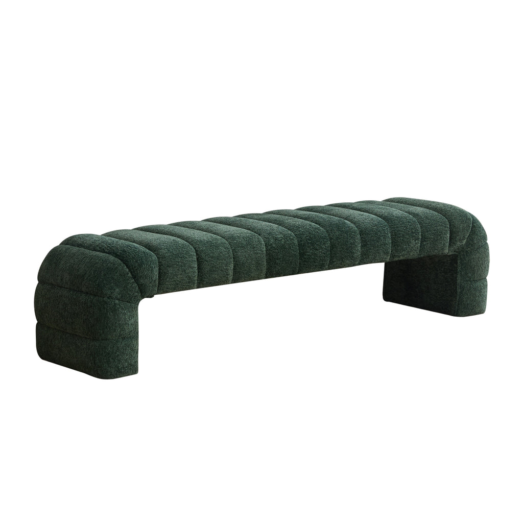 Modern Upholstered Armless Bed Bench with Channel Tufting in Green Chenille, 69.7' Wide