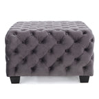 Modern Glam Velvet Ottoman with Button-Tufted Diamond Stitch Design in Grey
