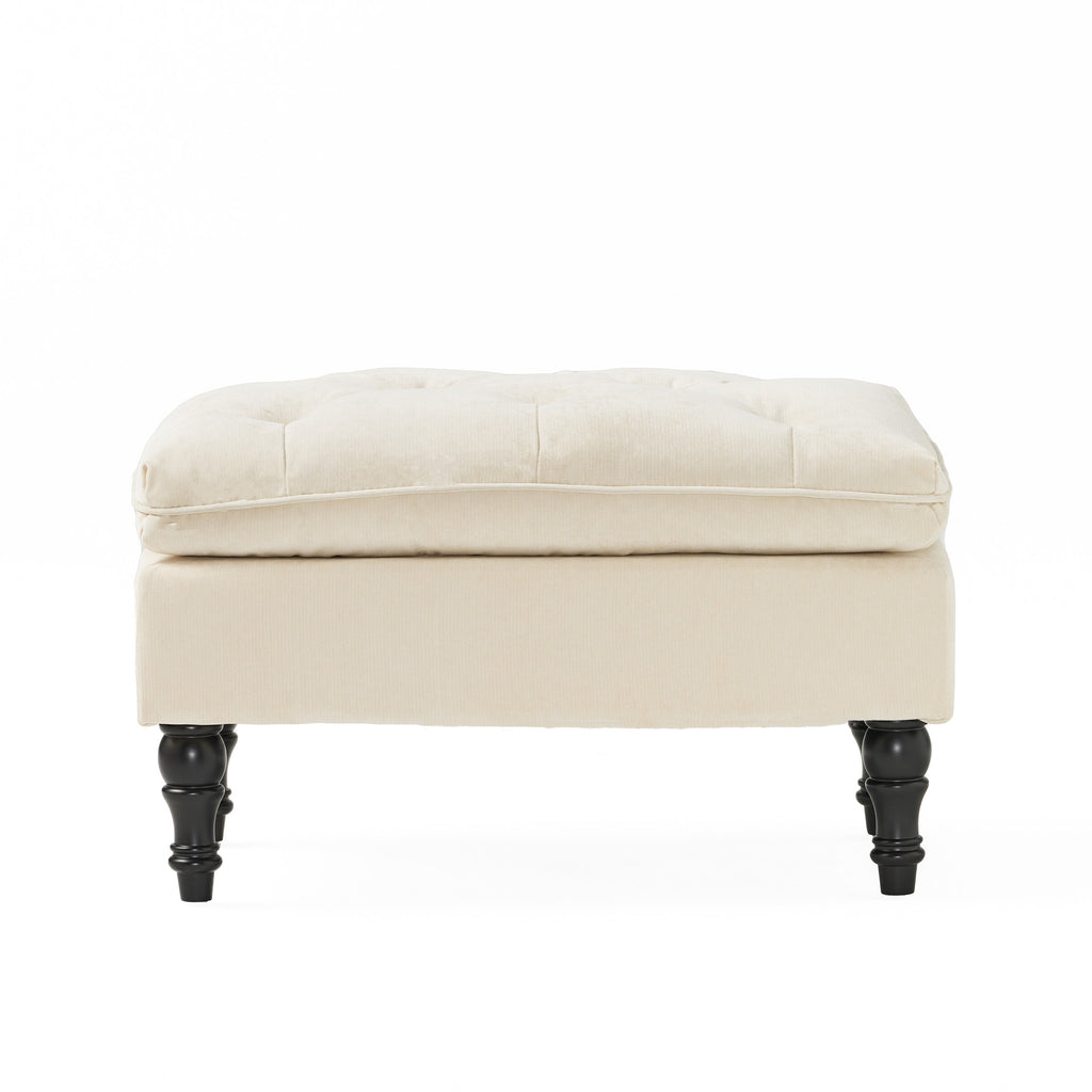 LOFTON Pillow Top Ottoman with Button Tufting in Cream Fabric, 28 Inch