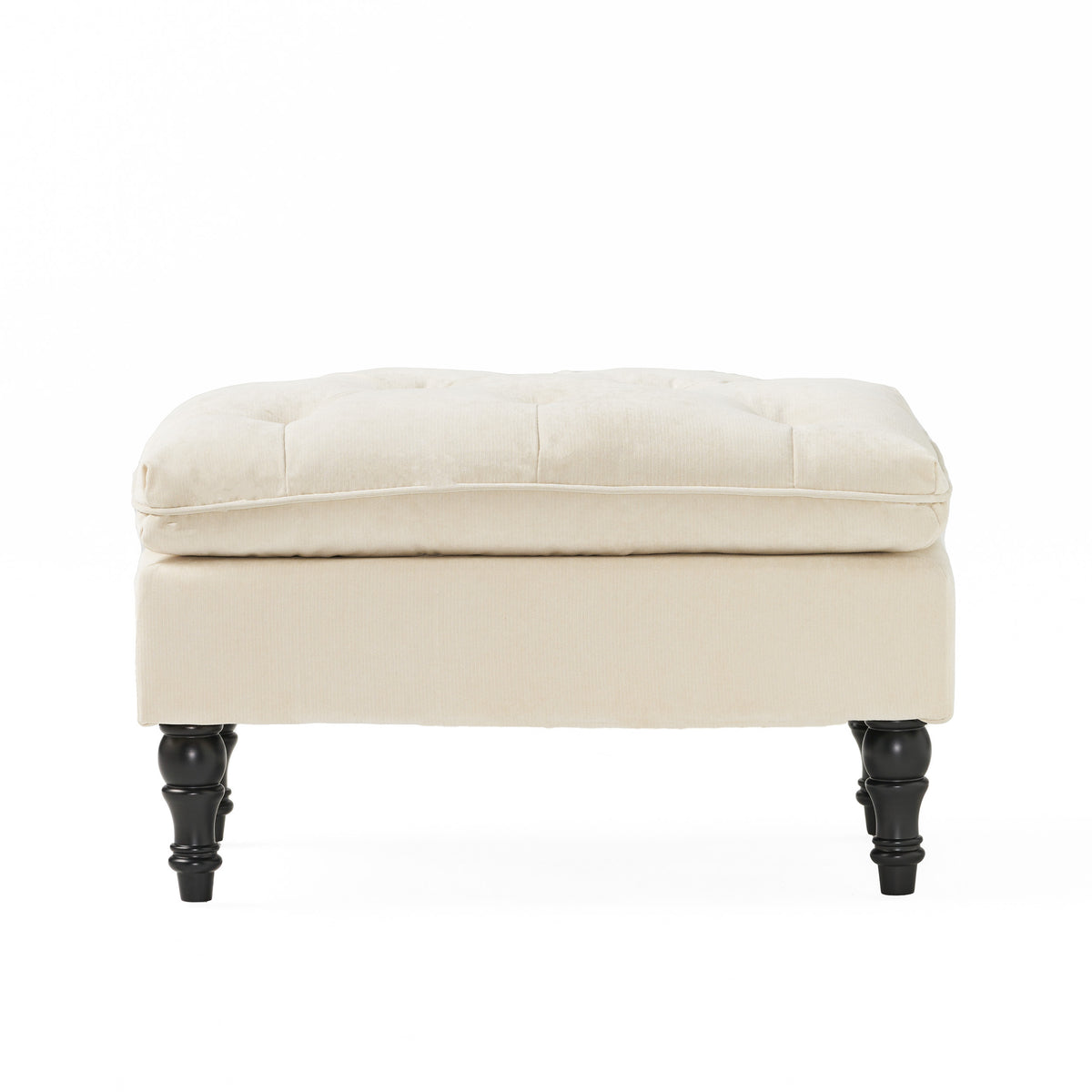 LOFTON Pillow Top Ottoman with Button Tufting in Cream Fabric, 28 Inch