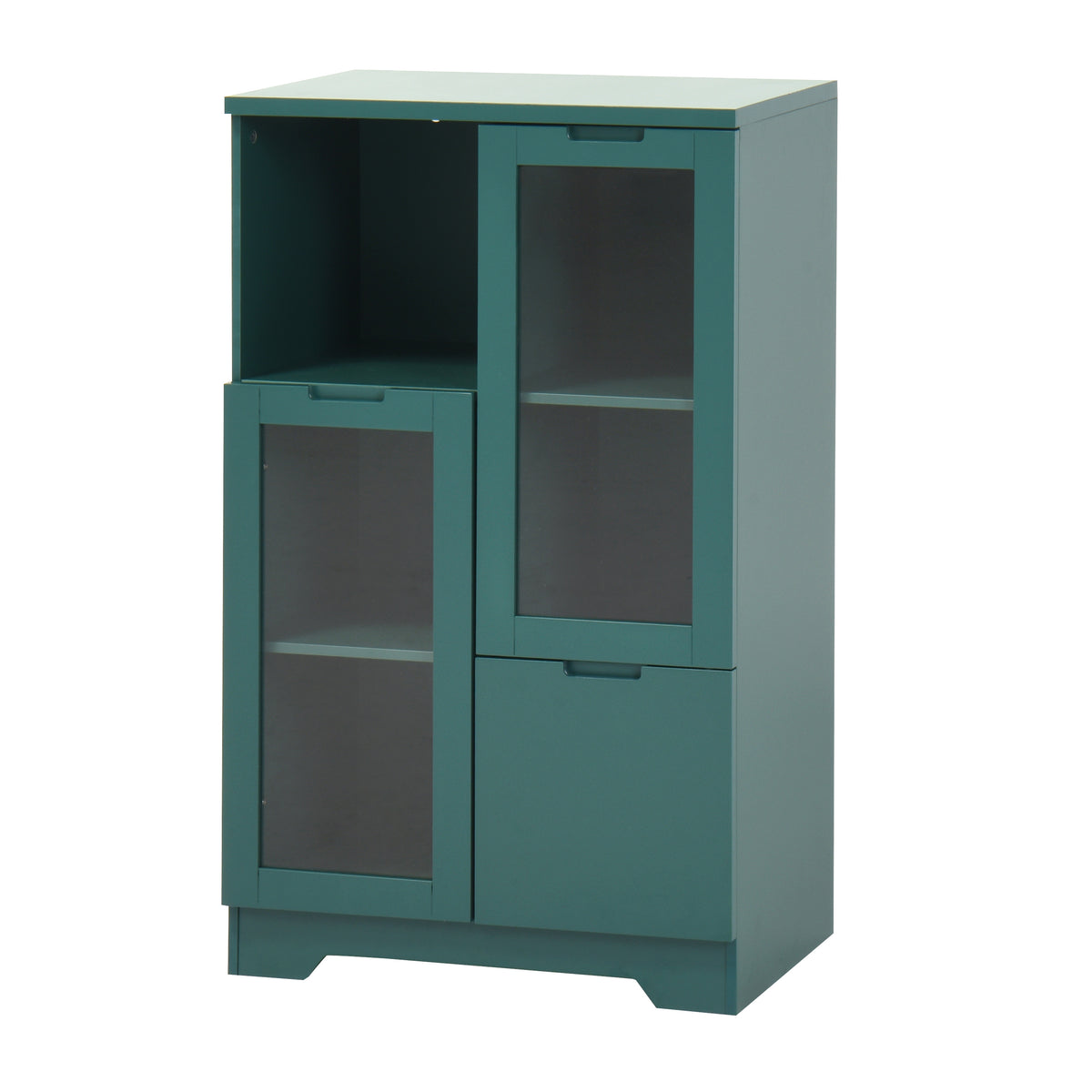 Modern MDF Painted Cabinet with Glass Doors and Drawer, Green, Bedroom Living Room Storage