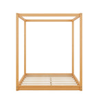 Natural Pine Wood Queen Size Canopy Platform Bed with Support Legs and Airflow Slats