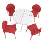 Four-piece Set of Single Chairs with a Design Combining Modern and Traditional Elements with 36 Inch Round Table,Red/White,20.08*19.29*31.89 (in)/35.43*35.43*29.53(in),PP/Red Oak/Metal
