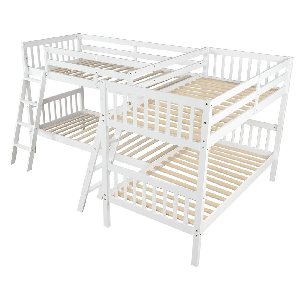 L-Shaped Bunk Bed with 2 Ladders, White