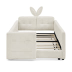 Cute Rabbit Ear Twin Upholstered Platform Bed Frame with Safety Rail, Beige Boucle Fabric, 80''L x 45''W x 25''H