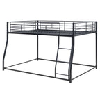 Modern Black Metal Floor Bunk Bed, Full XL over Queen, Durable Steel Frame with Inclined Ladder