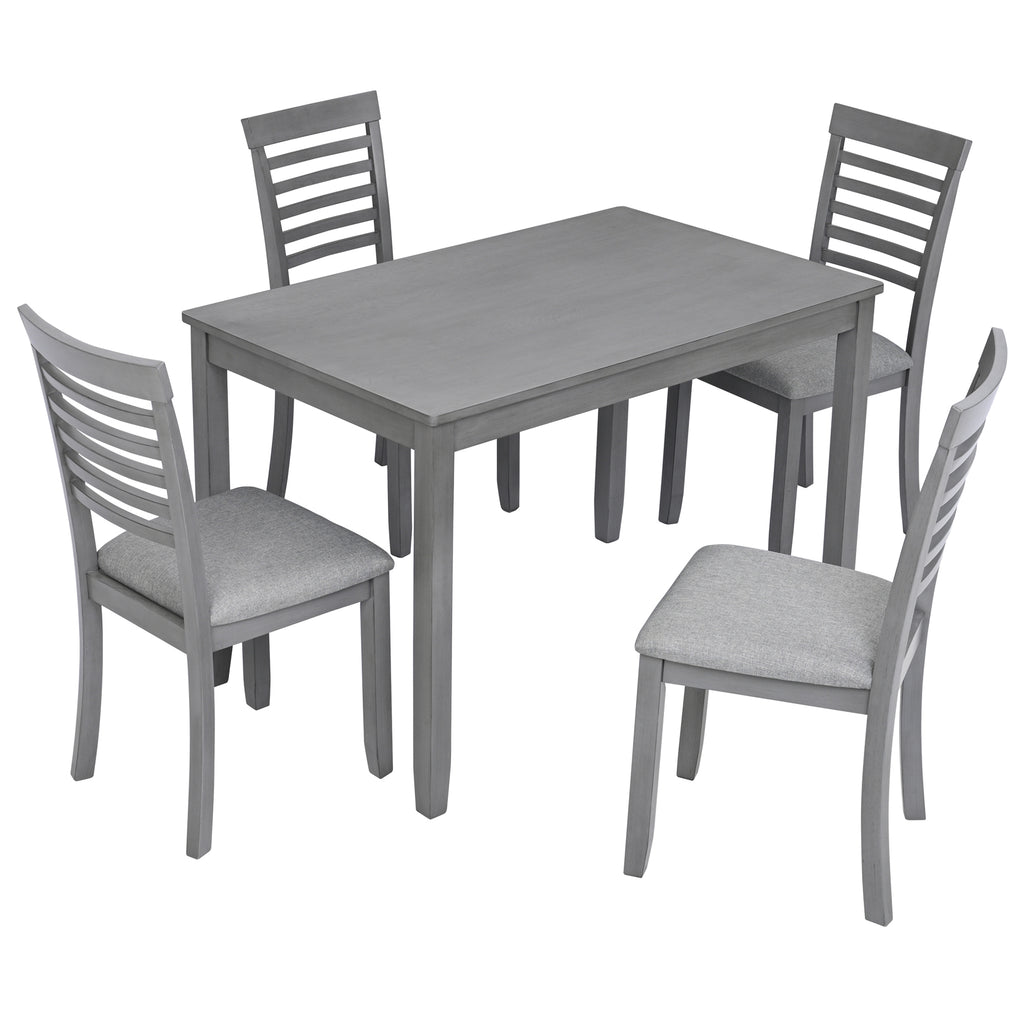 5PCs Modern Dining Set, Rectangular Wooden Dining Table with 4 Upholstered Chairs for Kitchen, Dining Room, Gray