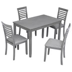 5PCs Modern Dining Set, Rectangular Wooden Dining Table with 4 Upholstered Chairs for Kitchen, Dining Room, Gray