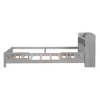 Antique Grey Wood Twin Size Platform Bed with LED Light, Storage Headboard and Guardrail, Solid Pine Wood+MDF