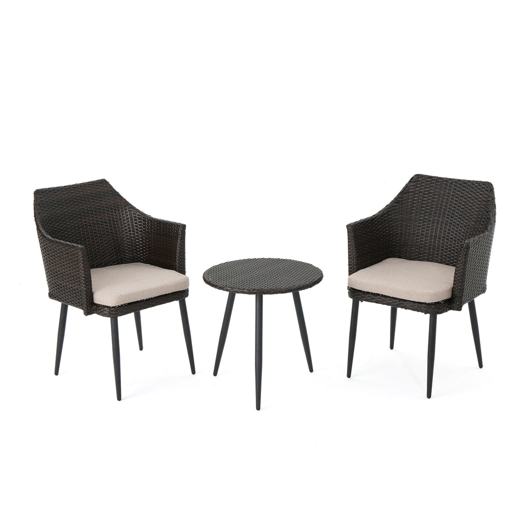 KENNETH 3 PC Chat Set Outdoor Furniture Brown Multi PE Rattan Iron