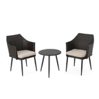 KENNETH 3 PC Chat Set Outdoor Furniture Brown Multi PE Rattan Iron