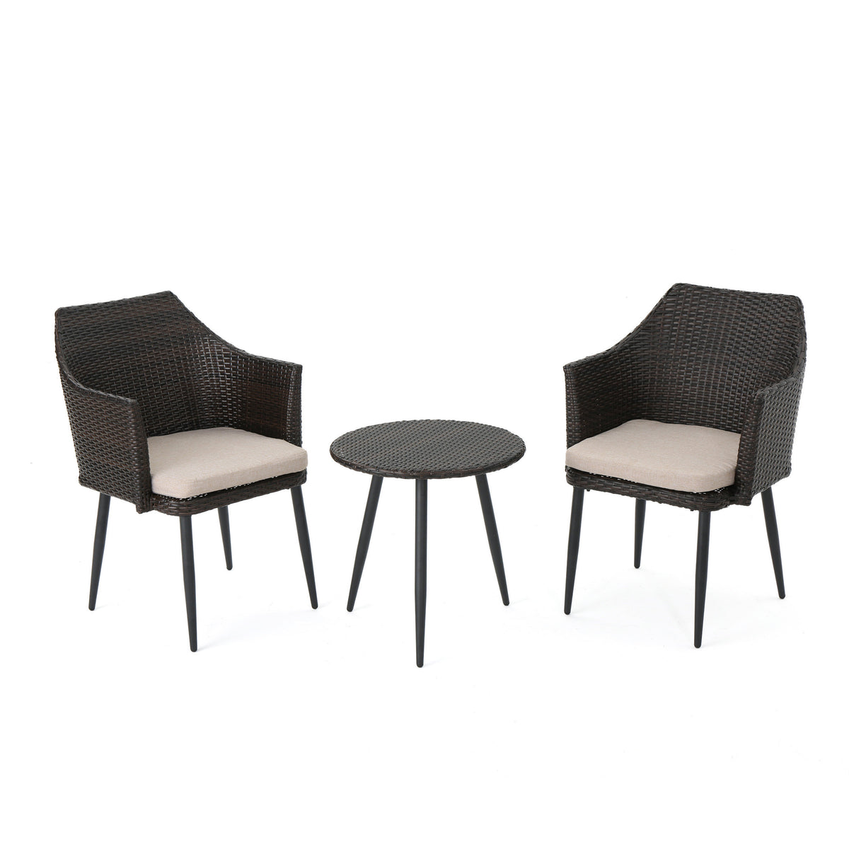 KENNETH 3 PC Chat Set Outdoor Furniture Brown Multi PE Rattan Iron