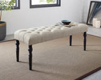 Leviton Fabric Tufted Turned Leg  Dining Bench, Tan