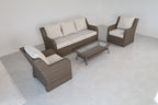 4-piece Light Gray Rattan Patio Furniture Set With Sofa, 2 Club Chairs,and Coffee Table - White Cushions