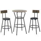Rustic Brown Round Bar Table and Stool Set with Shelf, Upholstered Stool with Backrest, Metal & Wood, 24.17'W x 24.17'D x 36.02'H