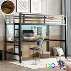 Metal Twin XL Size Loft Bed with Power Outlet and LED Lighted, Space-Saving, Noise Reduced, Black