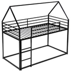 Black Twin over Twin House Bunk Bed with Built-in Ladder, Metal Frame, 76.5''L x 40.5''W x 71''H