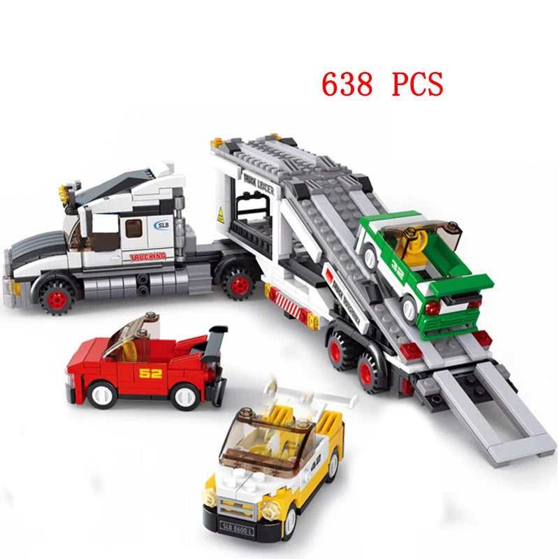 City Truck Vehicle Pickup Heavy Cargo Transport Model Building Blocks Machinery Shop Van Creative Carriage Harvester Car Kid Toy - CADA BRICKS®
