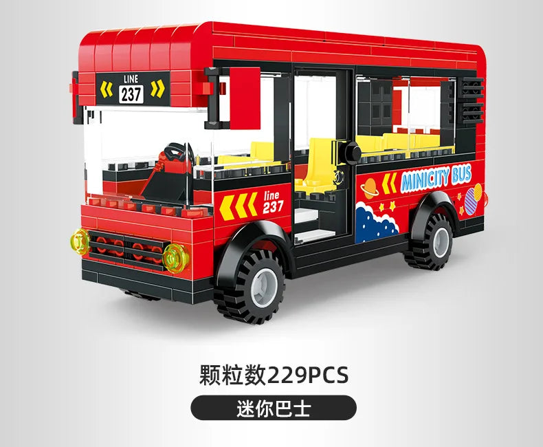 Bus City UK London Building Blocks School Vehicle Friends Wedding Car Traffic Bricks Double Station Girls Gifts Technique Toys - CADA BRICKS®