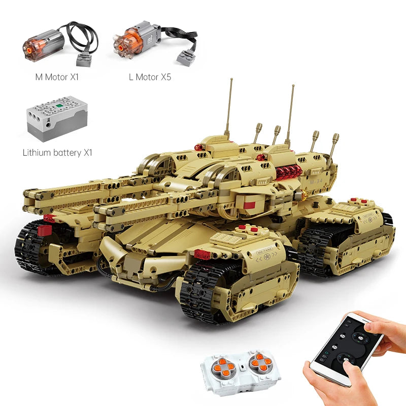 MOULD KING 20011 High-Tech App Remote Control Military Car MOC Mammoths Tank Model Building Bricks Toys For Kids Christmas Gifts