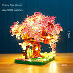 Mini Sakura Boom Bouwstenen Set Doe-Het-Zelf Kersenbloesem Bakstenen met Licht Boomhut Model Ornament Romantisch Cadeau voor Vriendin