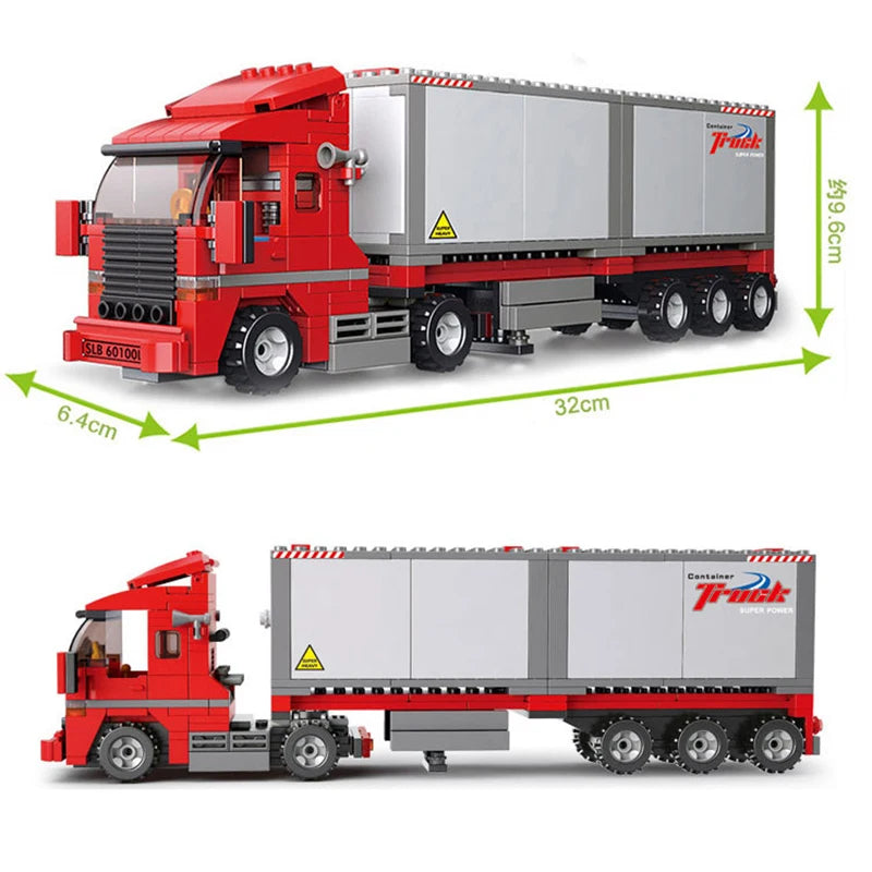 City Truck Vehicle Pickup Heavy Cargo Transport Model Building Blocks Machinery Shop Van Creative Carriage Harvester Car Kid Toy - CADA BRICKS®