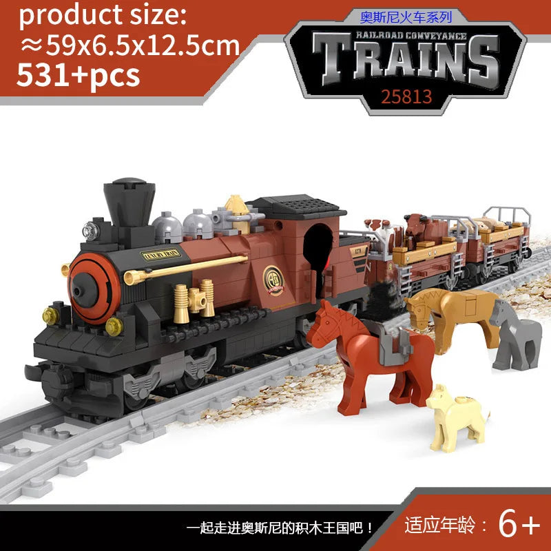 Train Model Blocks City Train Set Steam Bullet Vehicle Cargo Railway Station Model Buildi ...