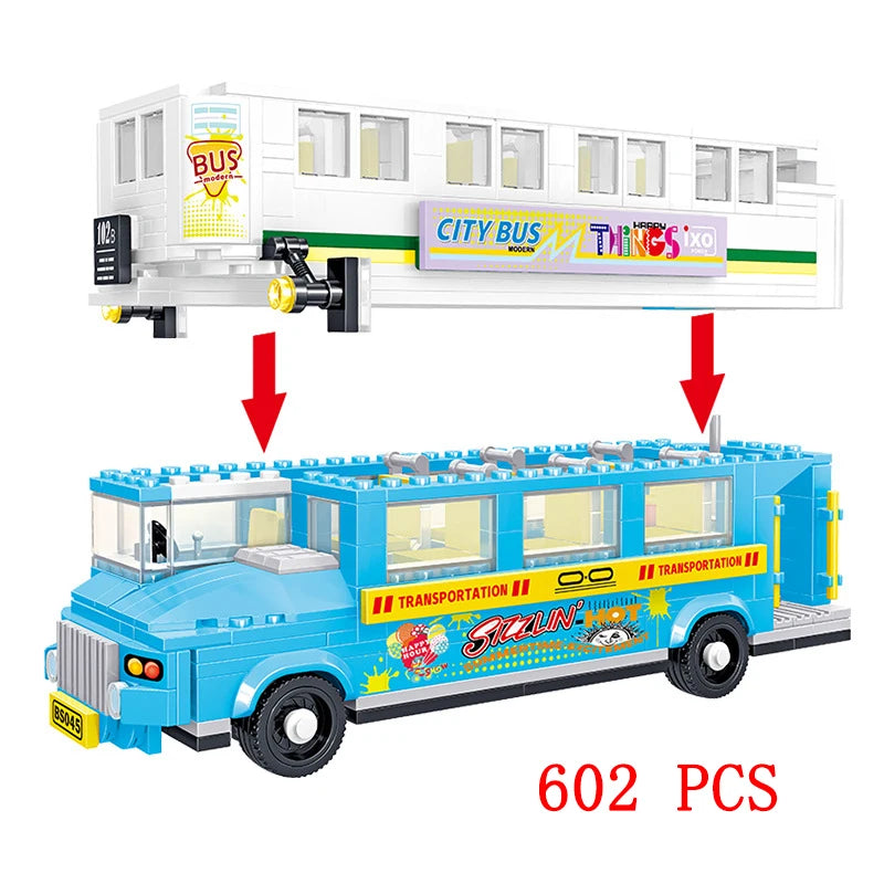 Bus City UK London Building Blocks School Vehicle Friends Wedding Car Traffic Bricks Double Station Girls Gifts Technique Toys - CADA BRICKS®