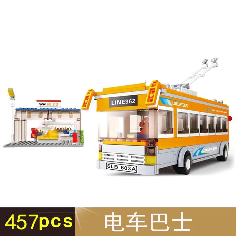 Bus City UK London Building Blocks School Vehicle Friends Wedding Car Traffic Bricks Double Station Girls Gifts Technique Toys - CADA BRICKS®
