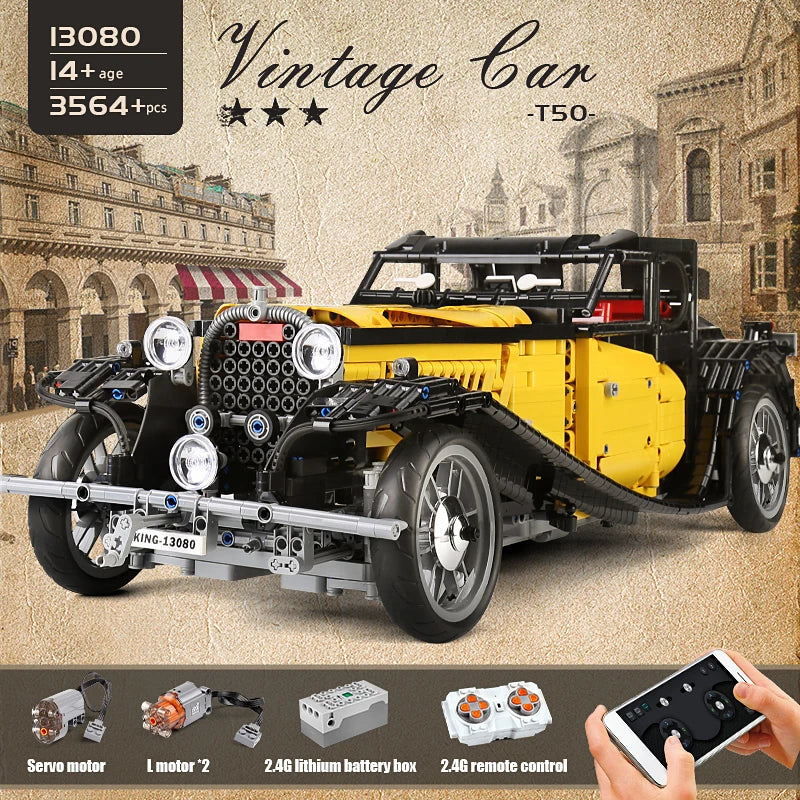 MOULD KING 13080D Technical Car Building Blocks T50 Vintage Car MOC-25153 Bricks Model Educational Toys For Kids Birthday Gifts